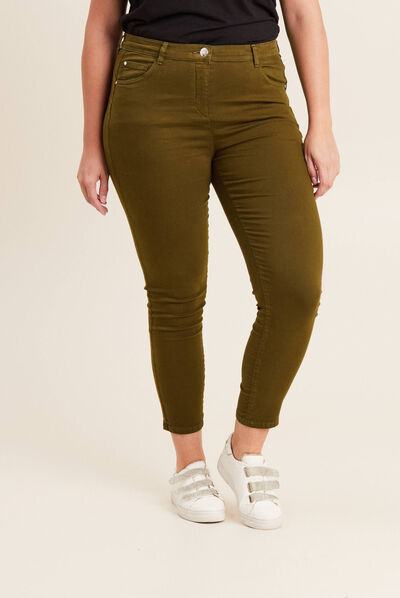 Pantalon léger taille standard 7/8ème vert kaki femme