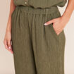 Pantalon large taille haute pliss&eacute; vert kaki femme