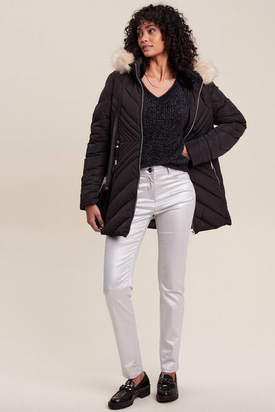 Pull manches longues col en V noir femme