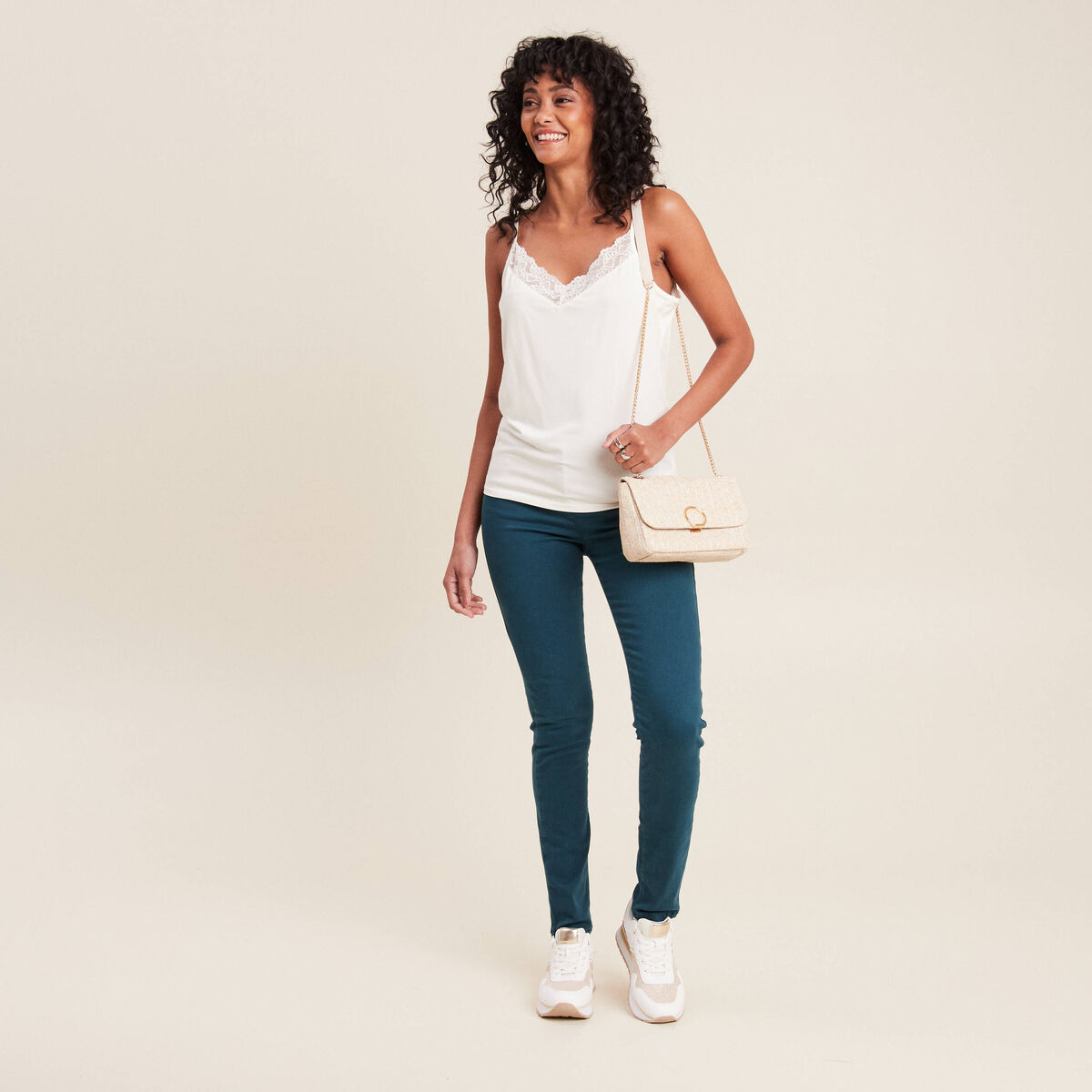 D&eacute;bardeur thermo-douceur bretelles fines ecru femme