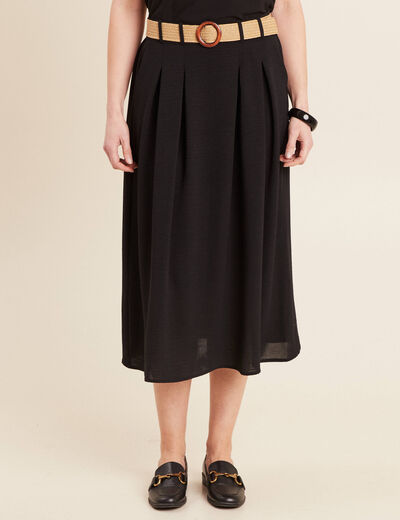Jupe longue &eacute;vas&eacute;e ceintur&eacute;e noir femme