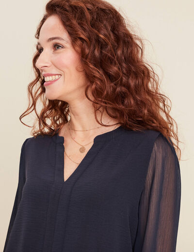 Blouse manches longues bleu foncé femme
