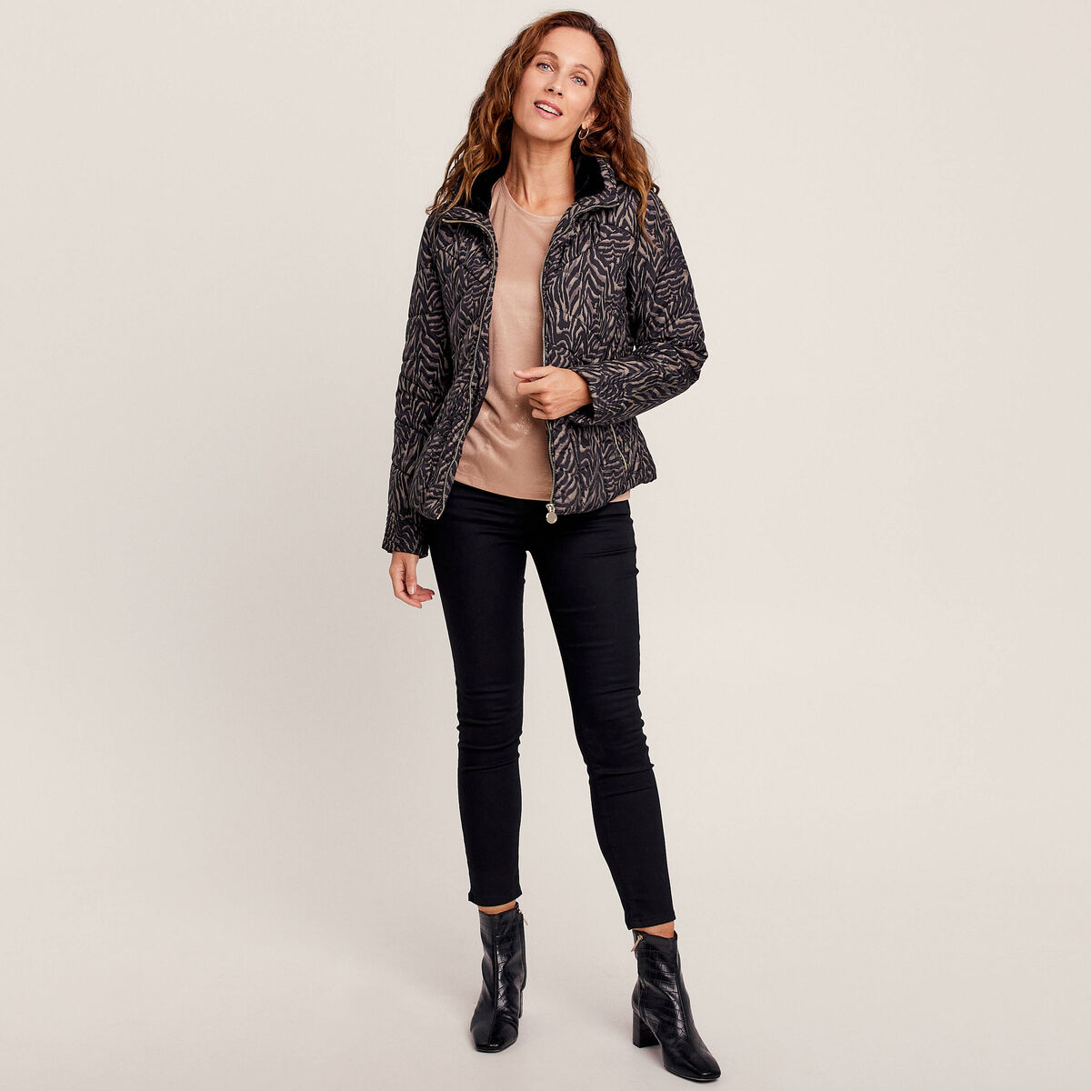 Doudoune d&eacute;perlante droite zipp&eacute;e noir femme