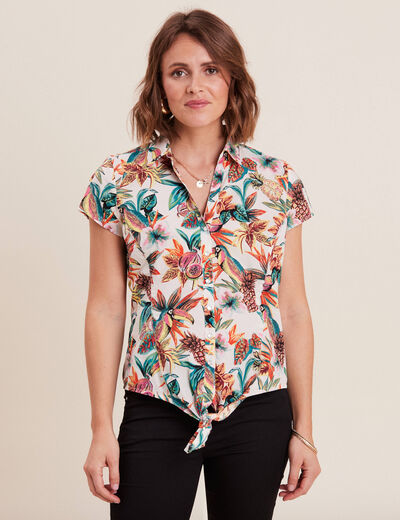 Chemise manches courtes nouée noir femme