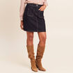 Jupe courte trap&egrave;ze en jean denim brut femme