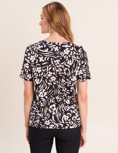 T-shirt col V manches courtes noir femme