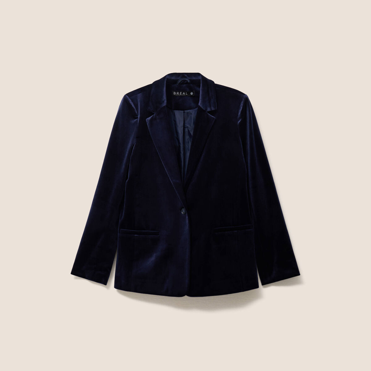 Veste velours manches longues doubl&eacute;e bleu marine femme