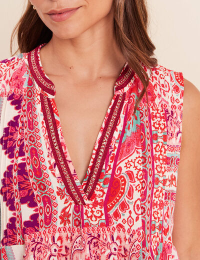 Blouse ample sans manches col v rose femme