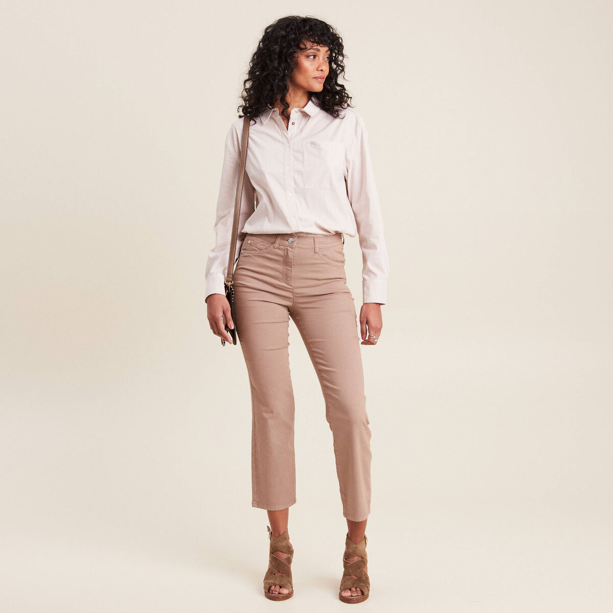 Chemise manches longues beige femme