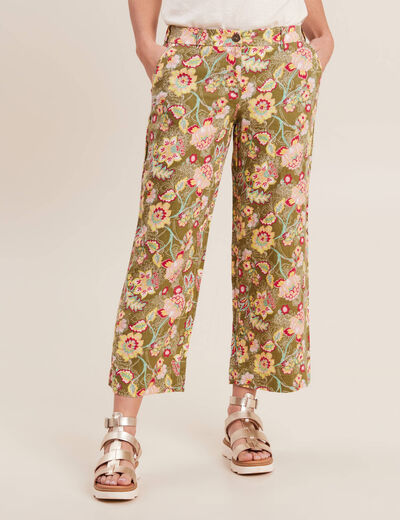Pantalon large 7/8ème vert kaki femme