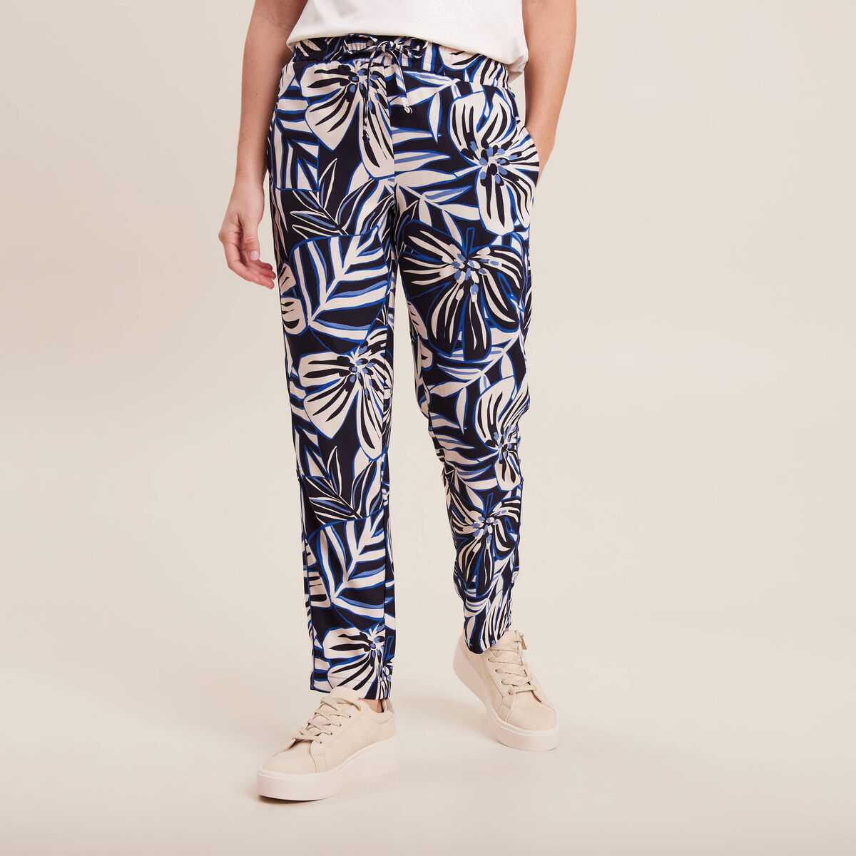 Pantalon carotte fluide 7/8&egrave;me bleu femme