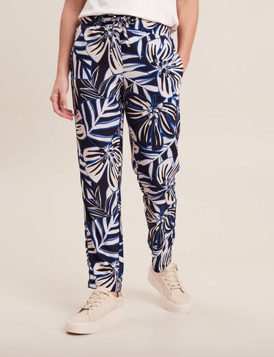 Pantalon carotte fluide 7/8ème bleu femme