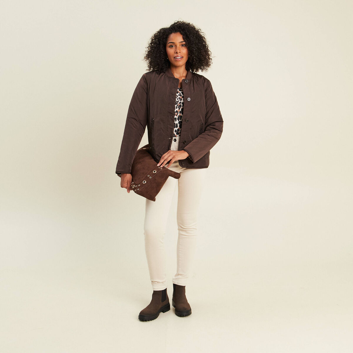 Doudoune doubl&eacute;e marron fonc&eacute; femme