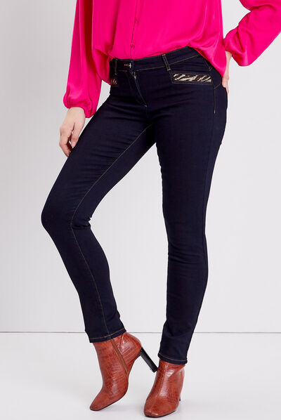 Jean ajusté avec sequins denim brut femme