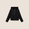 Blouson capuche bas resserr&eacute; similicuir noir femme