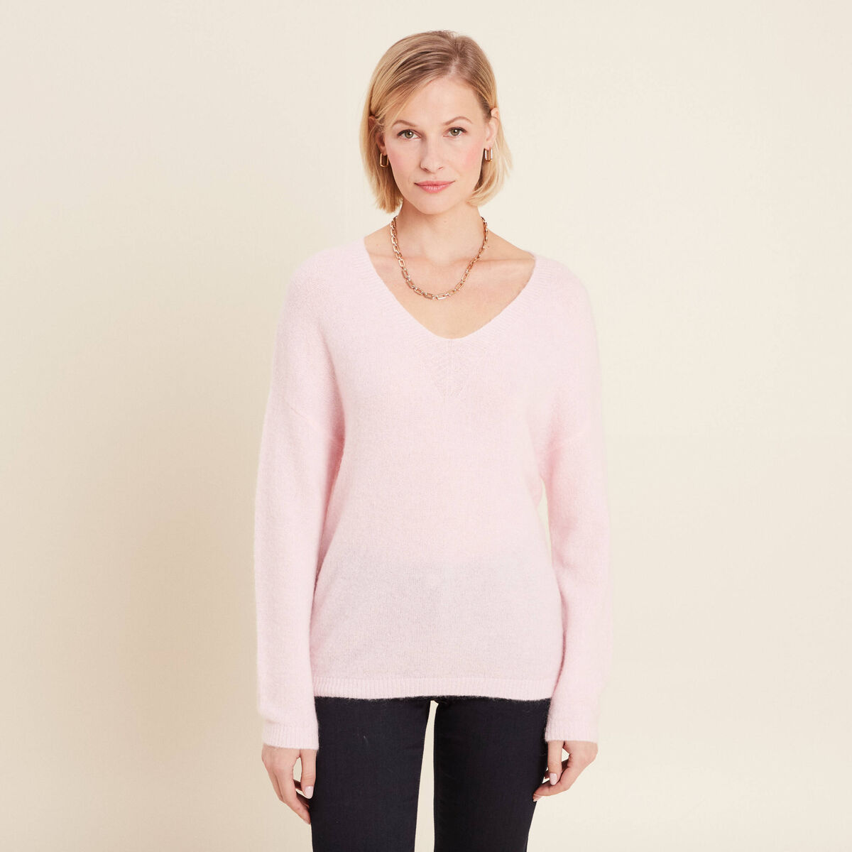 Pull manches longues rose femme