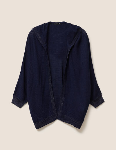 gilet droit mi-long à capuche bleu marine femme