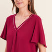 T-shirt bi-mati&egrave;re manches courtes rouge fonc&eacute; femme