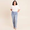Jean coupe mom taille haute denim double stone femme