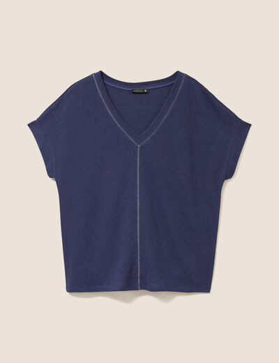 T-shirt droit cropped manches courtes bleu marine femme