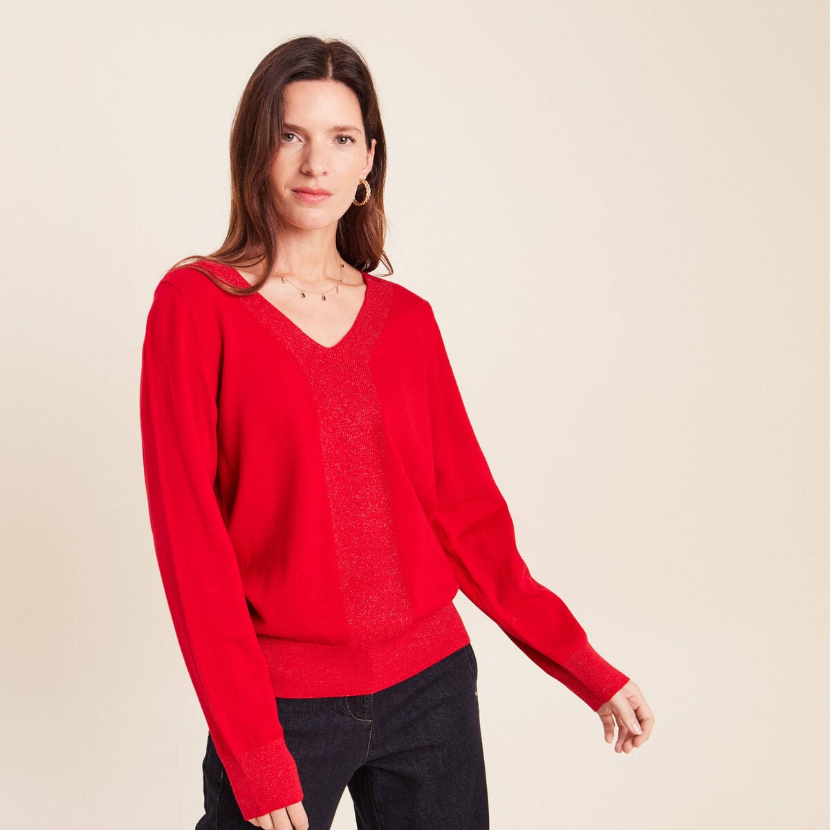 Pull manches longues rouge femme