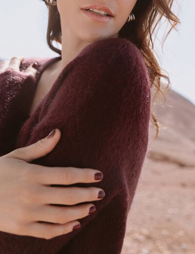 Seiveini Pull Tricoté Femme Col En V Elegant - Chandail Basique Maille à Manche Longue Hiver Chaud - Sweater Pullover Confortable Vintage Tops A Abricot XS