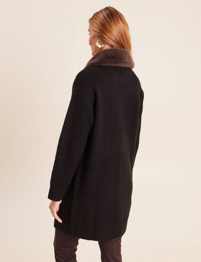Gilet droit long col chemise noir femme
