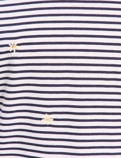 T-shirt droit broderie manches courtes bleu femme