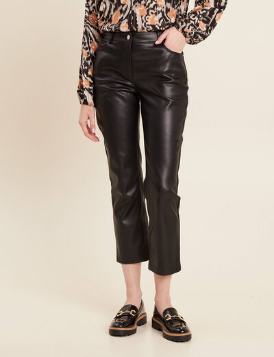 Pantalon droit simili cuir noir femme
