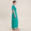 Robe longue &eacute;vas&eacute;e satin bleu turquoise femme
