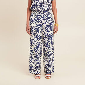 Pantalon flou taille haute blanc femme