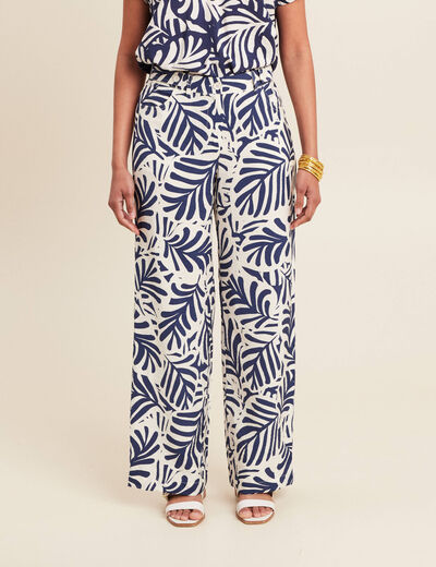 Pantalon flou taille haute blanc femme