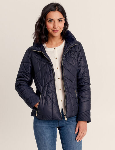 Doudoune déperlante droite zippée bleu foncé femme