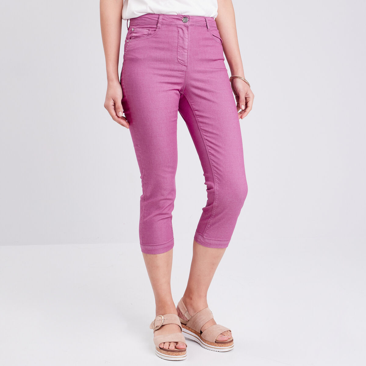 Pantacourt droit taille haute violet femme