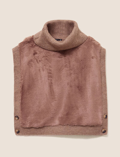 Pull sans manches col roul&eacute; marron femme