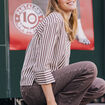 Chemise ample manches 3/4 marron femme