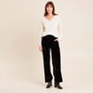 Pantalon large taille haute velours noir femme