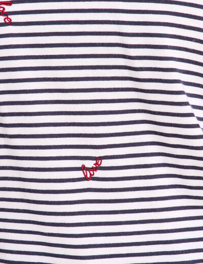 T-shirt droit broderie manches courtes bleu femme