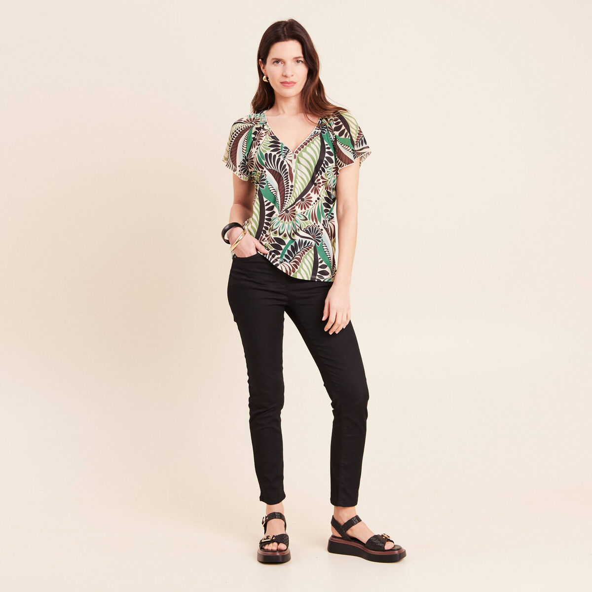 T-shirt manches courtes vert femme