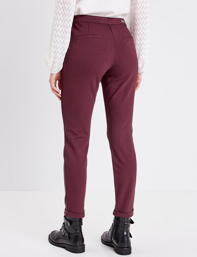 Pantalon ajusté taille basculée bordeaux femme