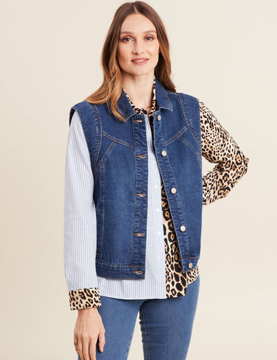 Veste sans manches en jean denim stone femme