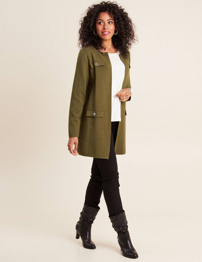 Gilet manches longues vert kaki femme