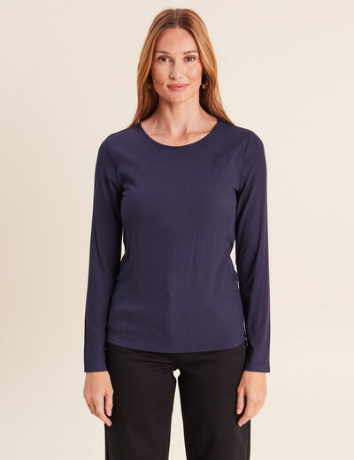 T-shirt thermique ajust&eacute; manches longues bleu marine femme