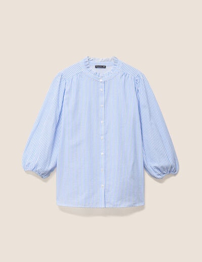Chemise col montant manches 3/4 bleu femme