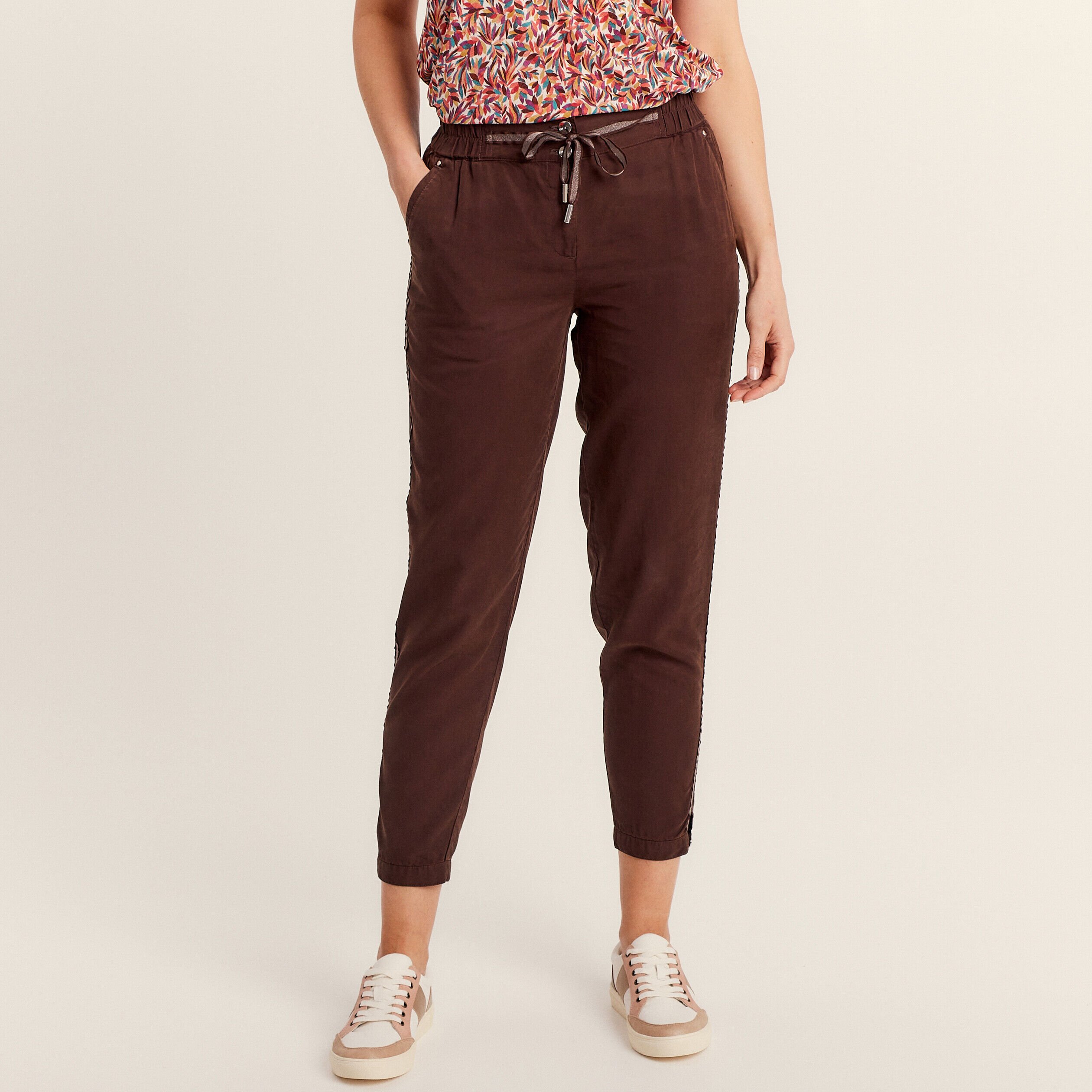 Pantalon lin 2025 marron femme