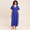 Robe longue &eacute;vas&eacute;e col v manches coudes bleu fonc&eacute; femme