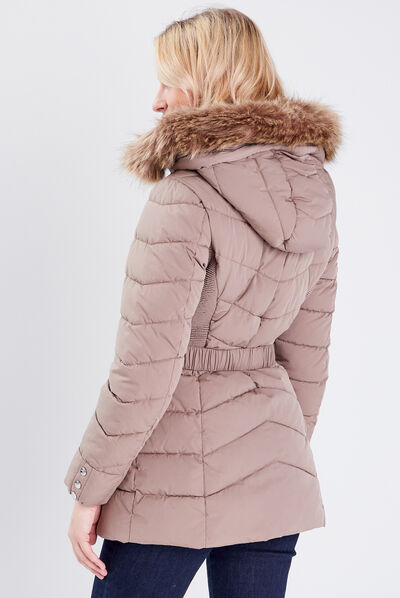 Doudoune cintrée à capuche marron clair femme