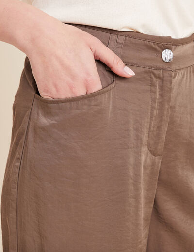 Pantalon large taille haute taupe femme