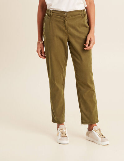 Pantalon ajusté taille haute vert olive femme