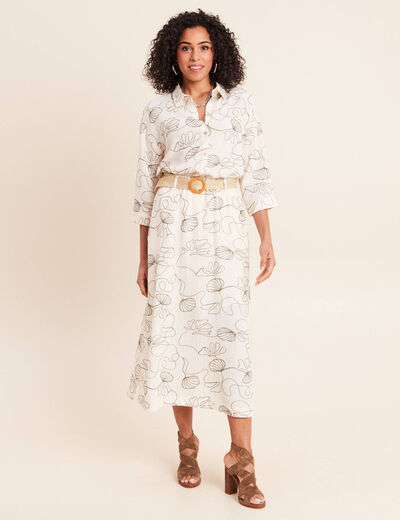 Chemise broderie col chemise manches 3/4 vert femme